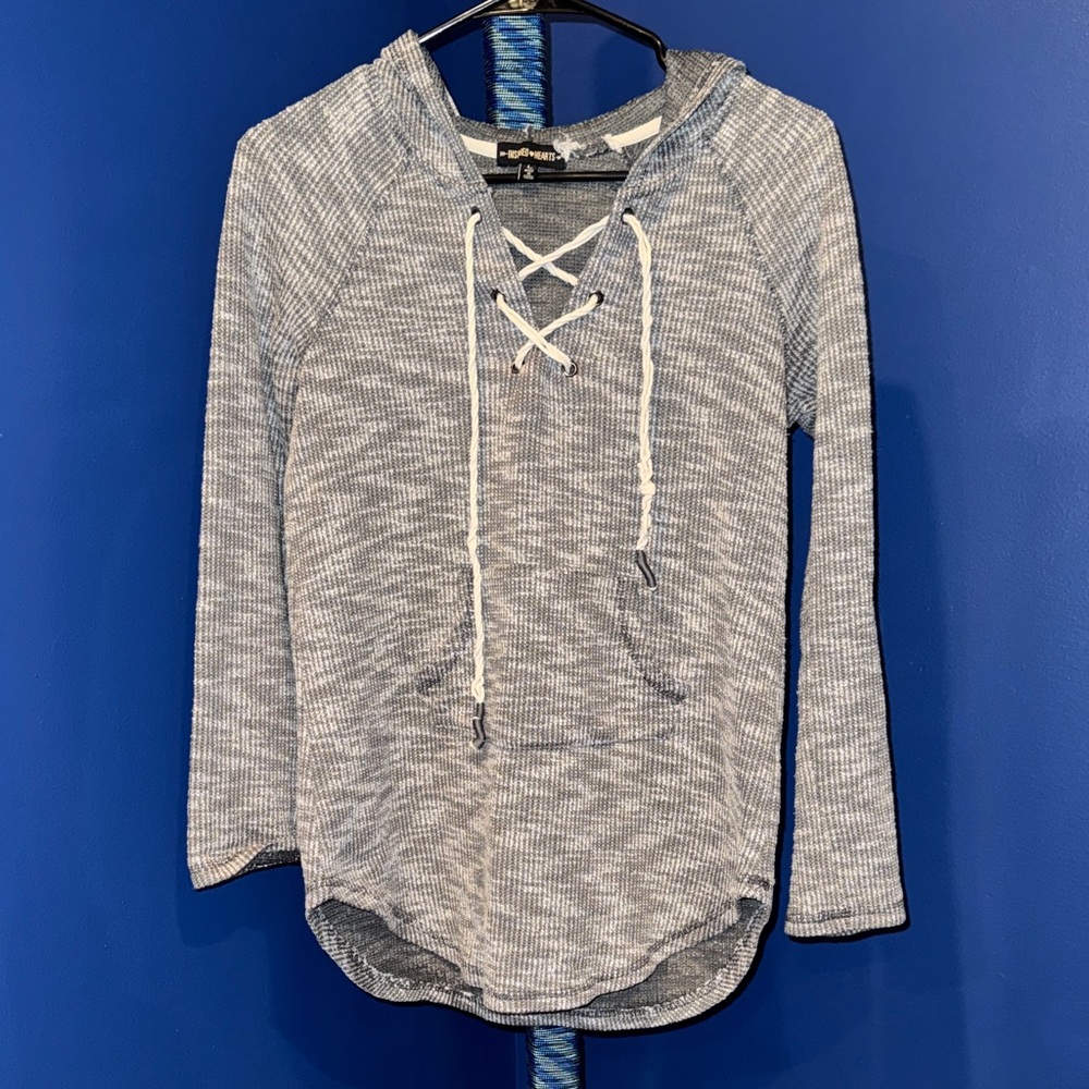 Inspired Hearta- Women’s Grey and White Striped Hoodie Size Large - Picture 3 of 15